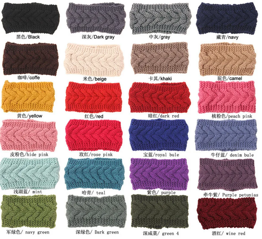 Вязаная повязка на голову 24 цвета шерстяная вязаная для волос Зимняя Теплая