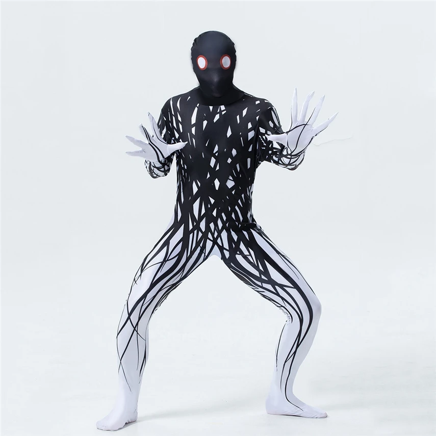

2021 Black Ghost Zentai Halloween Carnival Cosplay Costumes Adult Man Scary Horror Jumpsuits Zombie Bodysuit Stage Fancy Wear