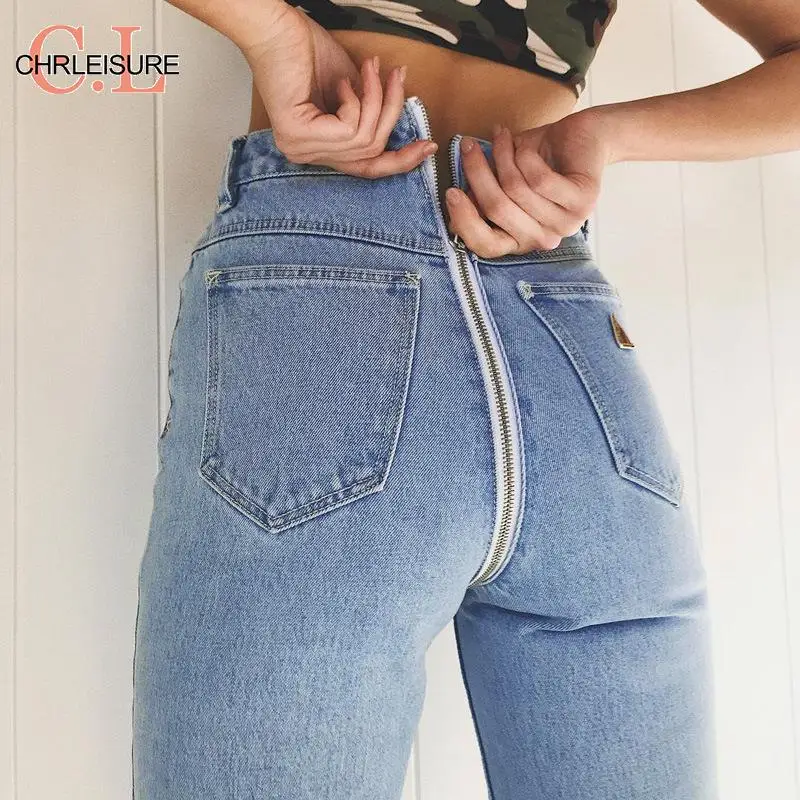 CHRLEISURE, сексуальные женские джинсы на молнии, высокая талия, светло-голубые джинсы, винтажный стиль, джинсы-карандаш для мам, высококачественные джинсовые штаны