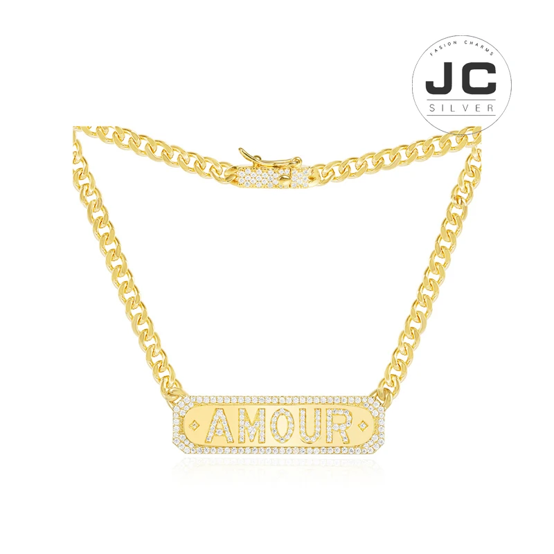 Новые модные подвески серебро 925 оригинальная гравировка Amour цепочка ожерелье