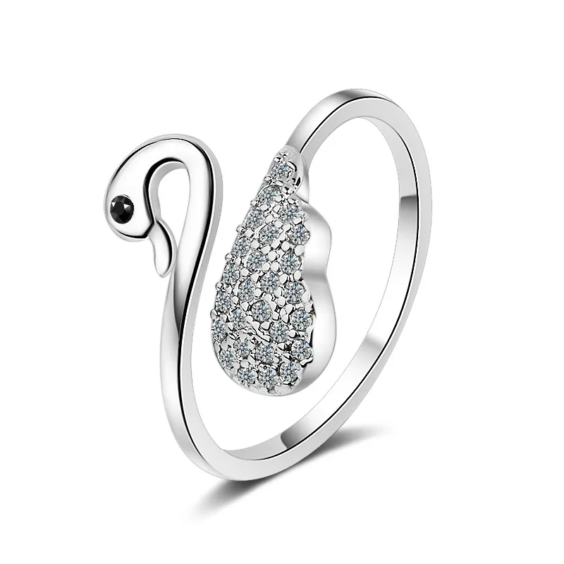 

New Arrival 925 Sterling Silver Elegant Little Swan Shine CZ Zircon Ladies Finger Rings Jewelry Women Open Ring No Fade