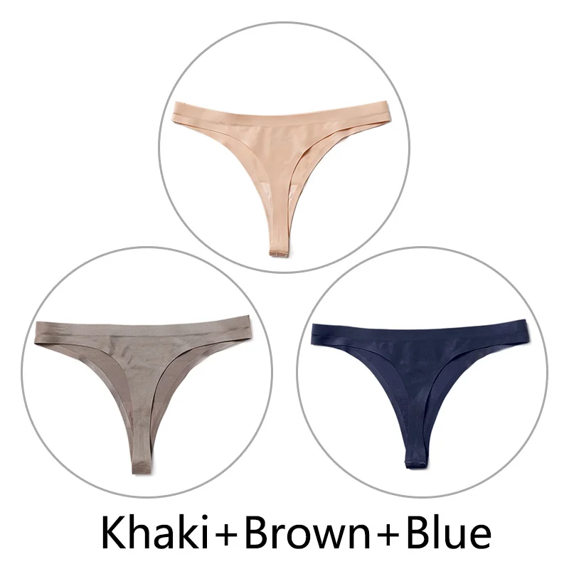 Khaki-Brown-Blue 3 шт./партия, Сексуальные Бесшовные прозрачные трусики, женские трусики с низкой талией, трусики-стринги, нижнее белье, женские трусы-танга, стринги большого размера - Цвет: Khaki-Brown-Blue