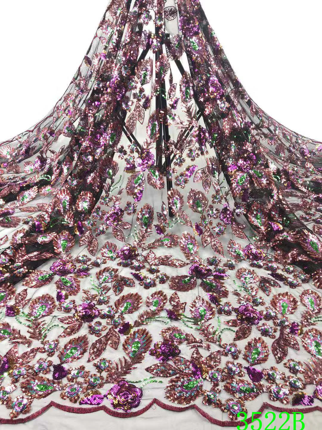 

African Lace Fabric 2020 High Quality Lace Material French Nigerian Embroidered Tulle Lace Fabrics With Sequins Sewing YA3522B-1