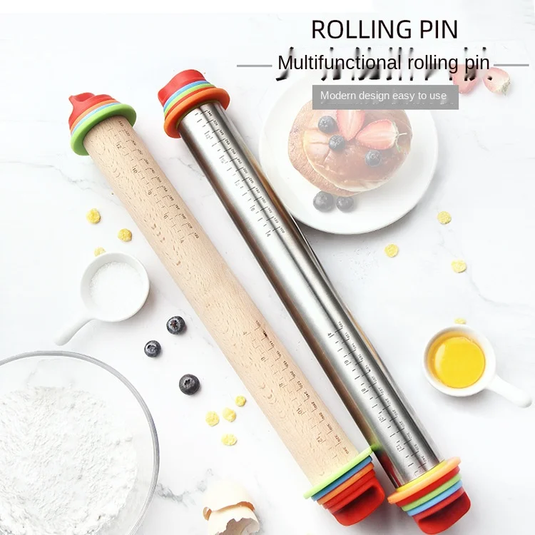 

Rolling Pin Stainless Steel Fondant 43cm Rolling Pin Cake Roller Dough Rolling Pin Surface Thickness Adjustable Bakeware Tools