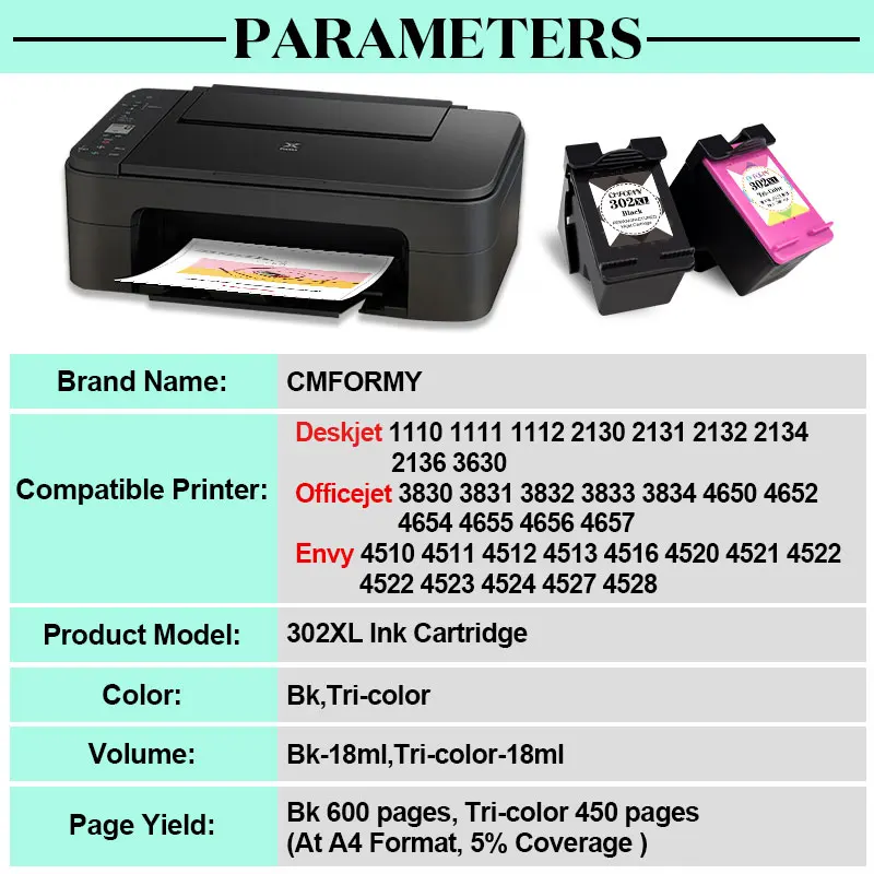 Картриджи cmmold с черными чернилами 2 восстановленные для HP 302 XL 302XL Deskjet 3630 3639 3830 3831