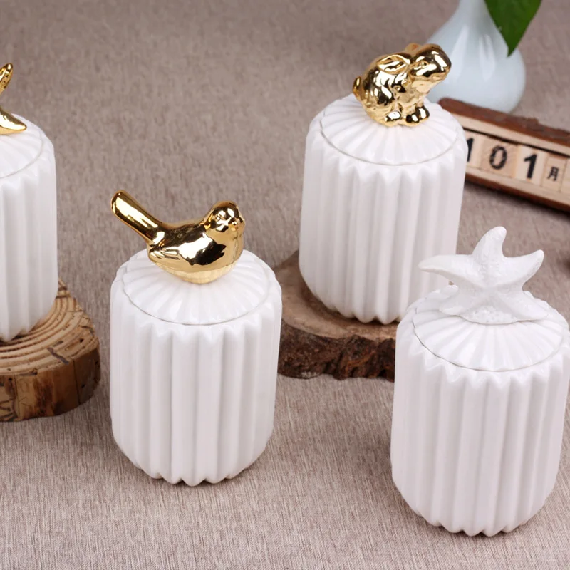 Полосатая керамическая банка для хранения в форме животного специй конфет