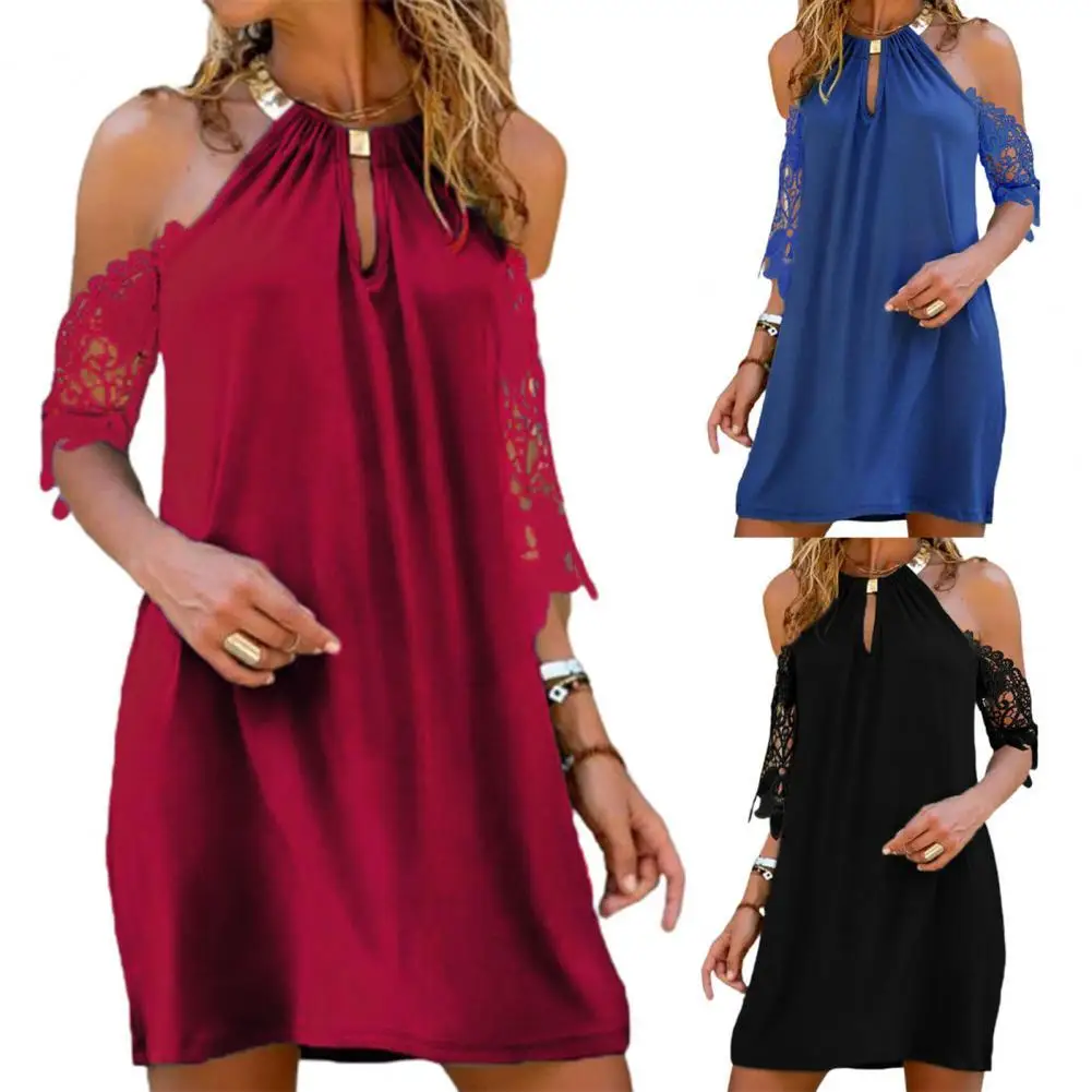 Лидер продаж! Юбка выше колена приятное для кожи однотонное кружевное платье с