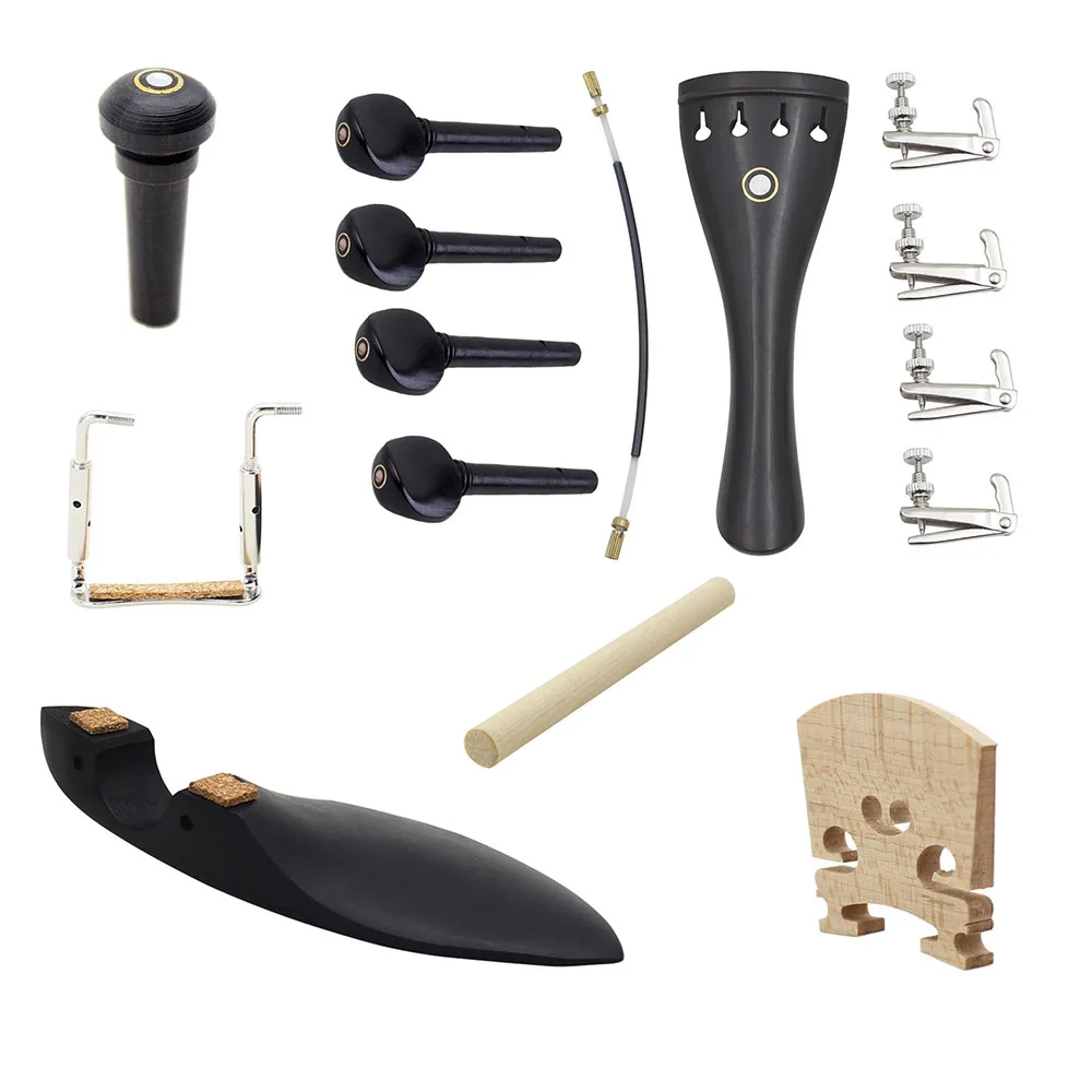 

15pcs/lot 4/4 Violin Fiddle Tailpiece + Tail Gut + End Button + Chin Rest Screw + Bridge + 4pcs Tuning Pegs + 4pcs Fine Tuners