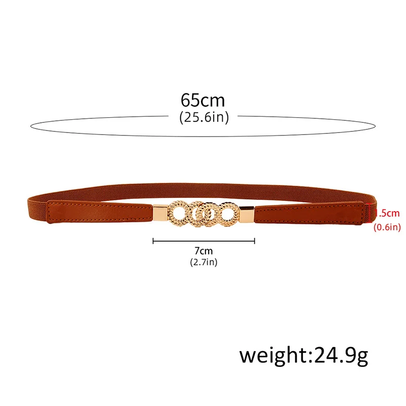 Ремень с круглой пряжкой для женщин тонкий эластичный пояс золотого цвета