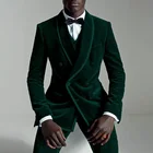 Темно-зеленый вельветовый приталенный мужской костюм с двубортным смокингом для выпускного, свадьбы, 2019, осенний мужской комплект из 3 предметов, пиджак, жилет, брюки