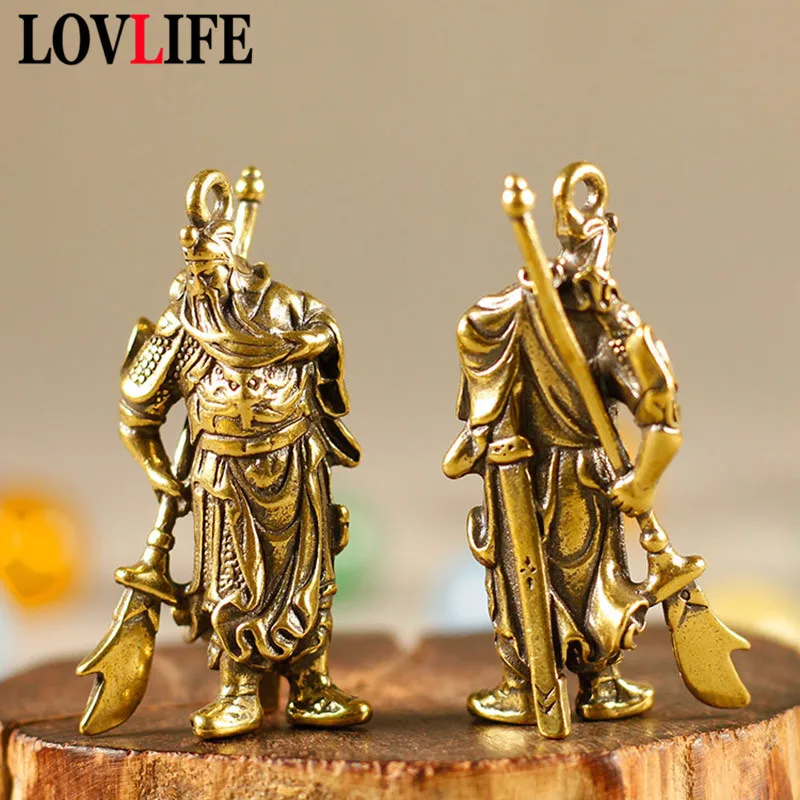Винтажный медный китайский бог богатства Гуань гонг брелок ретро латунные