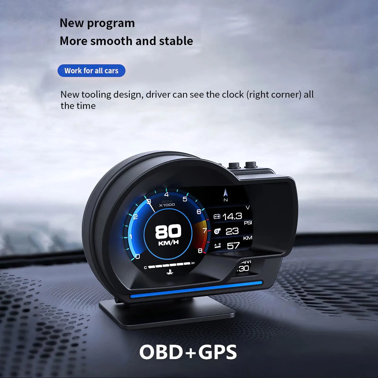 

9 Interfaces OBD+GPS Head Up Display Clear Digital Odometer Safe Driving Speedometer Camera Detector
