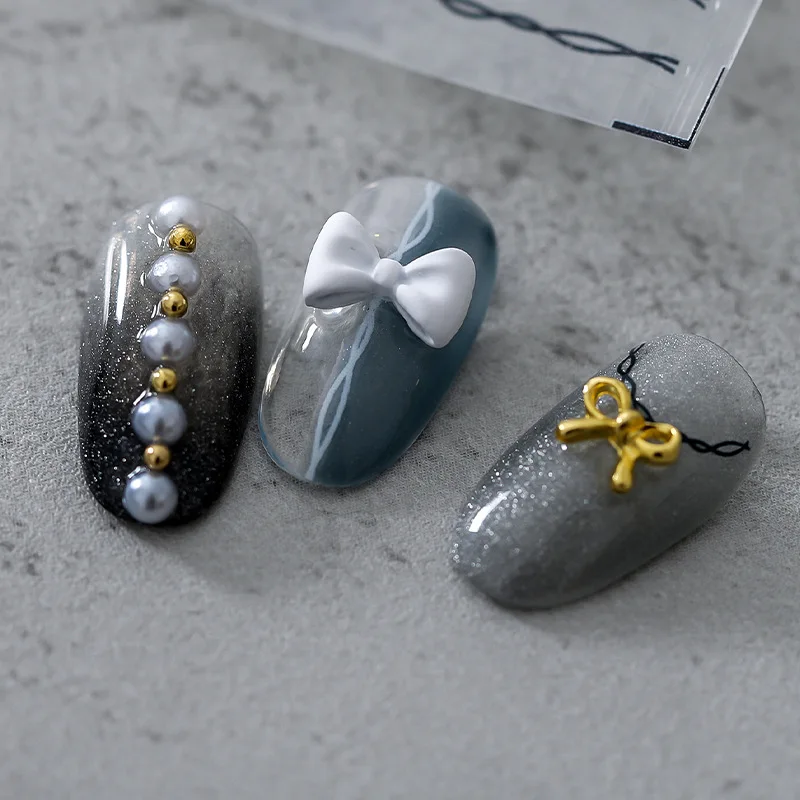 

Temperament 5D White&Black&Pink Peach Bowk-Not Nail Sticker Wedding Nail Art Design Slider Decal Valentine Manicure Decoration