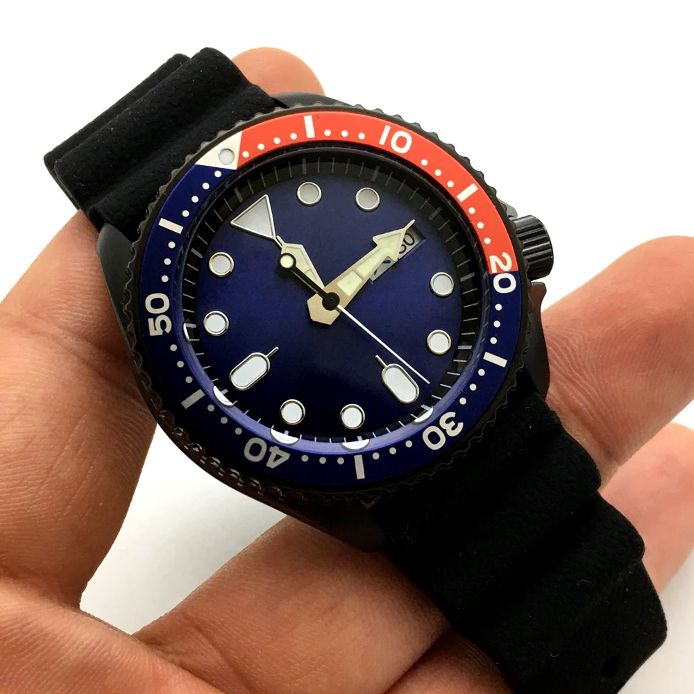 42MM diving watch automatic mechanical male watch NH36A movement aseptic blue dial black case strap PARNSRPE s008 enlarge