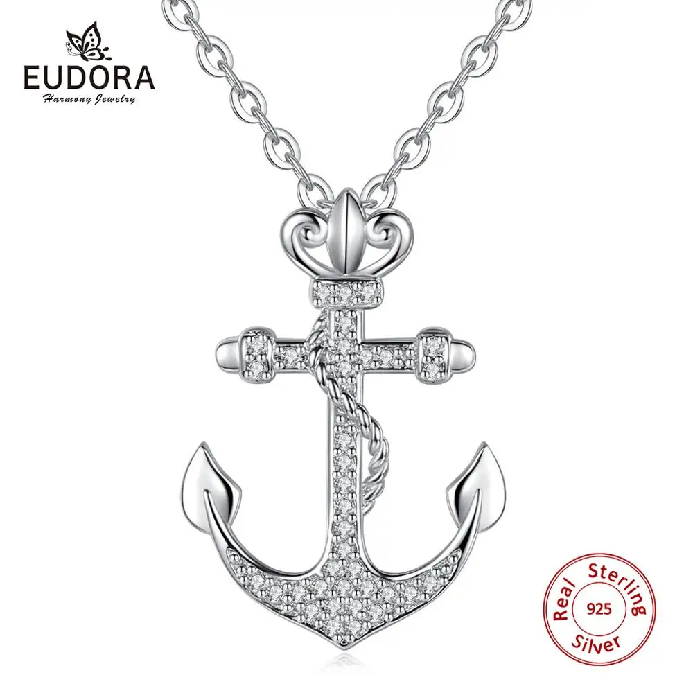 Ожерелье с подвеской в виде якоря и конопляной веревки из серебра 925 пробы