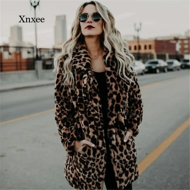 

Пальто из искусственного меха с леопардовым принтом, женская зимняя пушистая куртка, кардиган, пальто, теплые длинные куртки, накидка, женское повседневное облегающее пальто