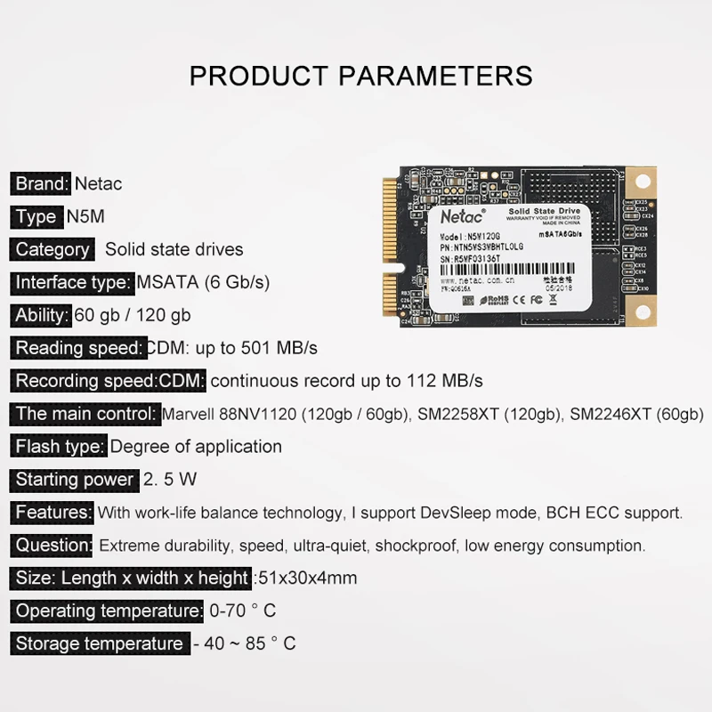 Netac 480 ГБ SSD mSATA 60 ГБ 120 ГБ 240 ГБ твердотельный накопитель TLC 6 ГБ/сек. для портативных ПК