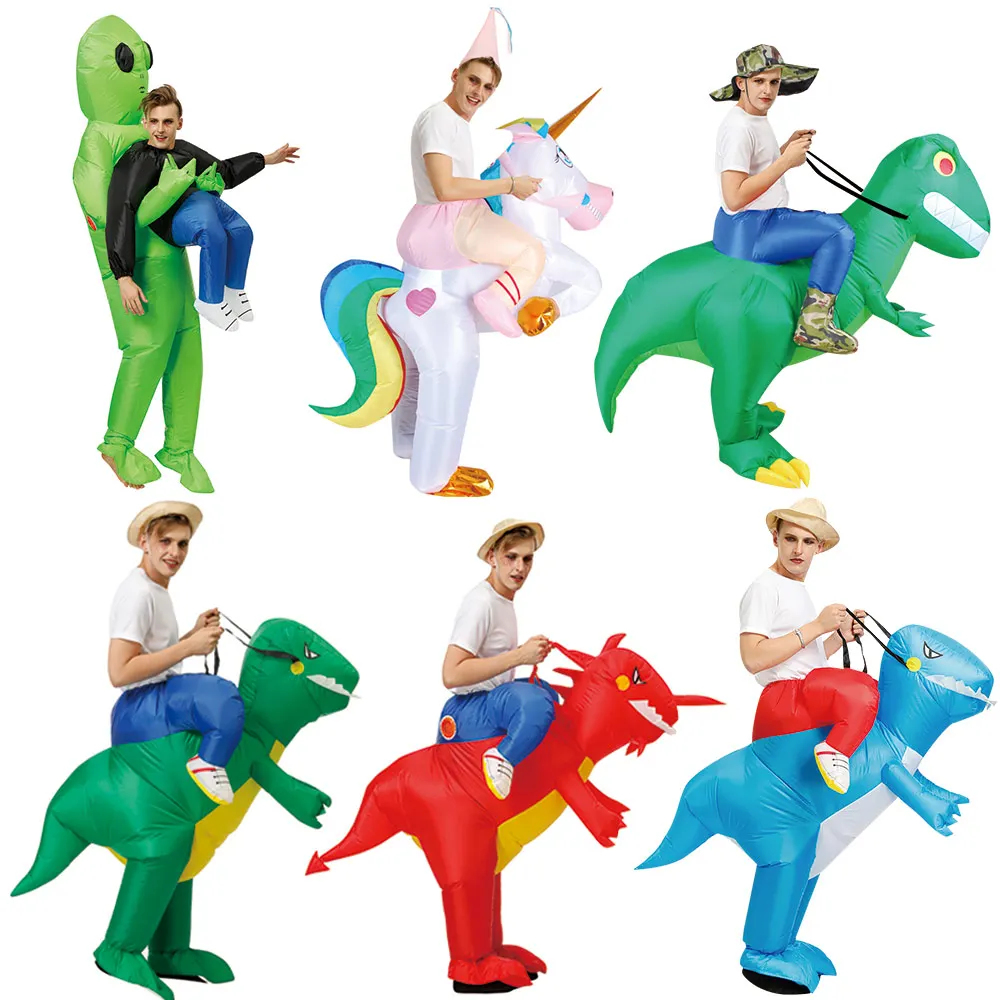 Костюм для езды, 2 размера, надувной динозавр, маскарадный костюм T-Rex, костюм для взрослых и детей на Хэллоуин, праздничный костюм дракона, тематический косплей с животными