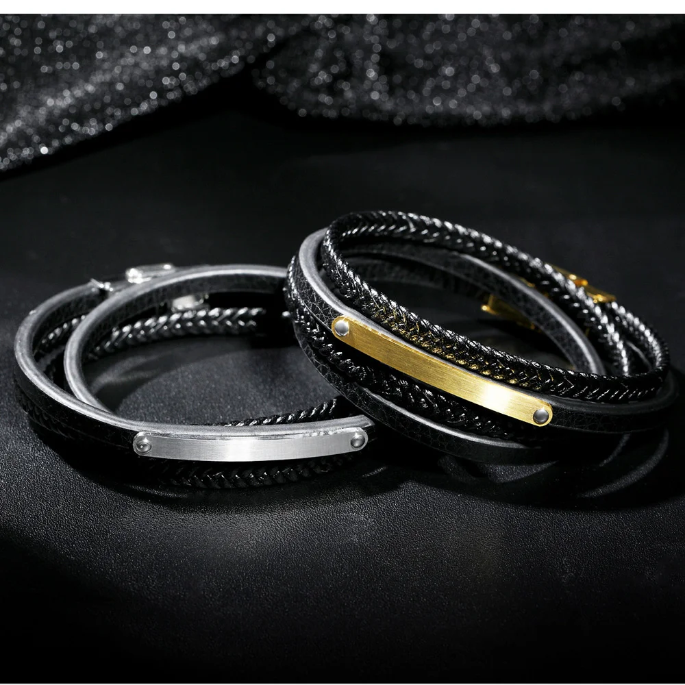 

Multilayer Braided Steel Black Leather Rope Men's Bracelet Simple Atmosphere The New Listing Time Limited
