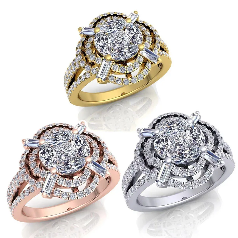 

3 Colors Trendy Ring for Women Wedding Gift Luxury Jewelry Cubic Zircon Crystal Ring Bague Anillos Mujer Jewelry