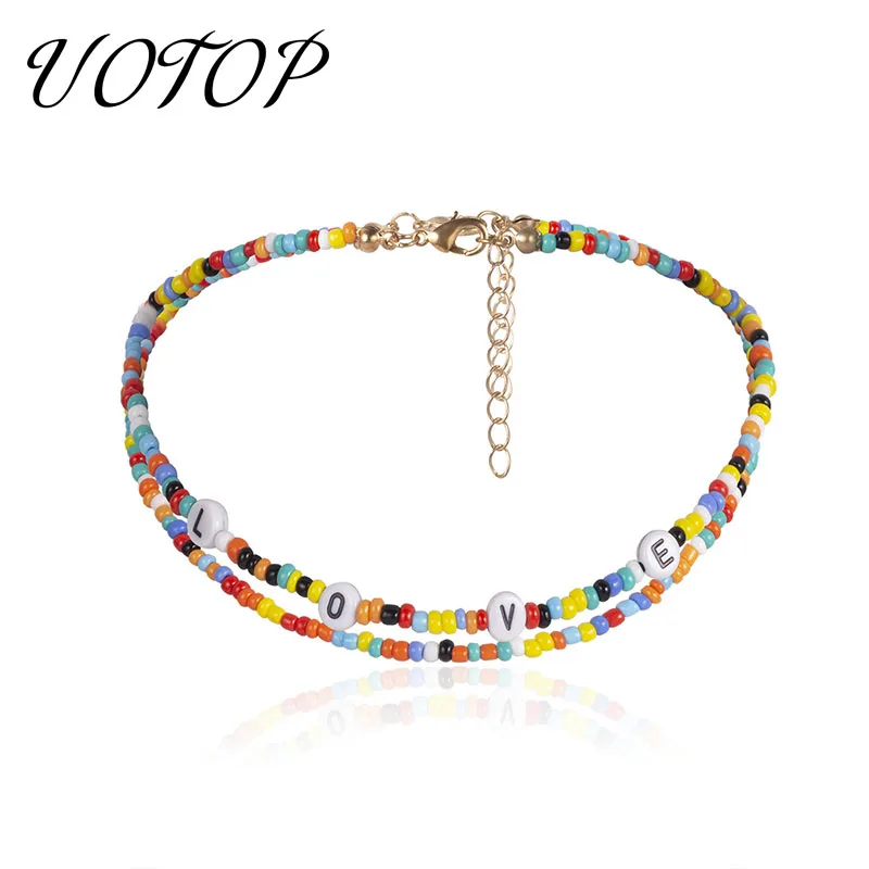 New Handmade Bohemian Beaded Choker Collar Necklace Women Vsco Girl Love Initial Letter Chocker Necklaces Boho Jewelry