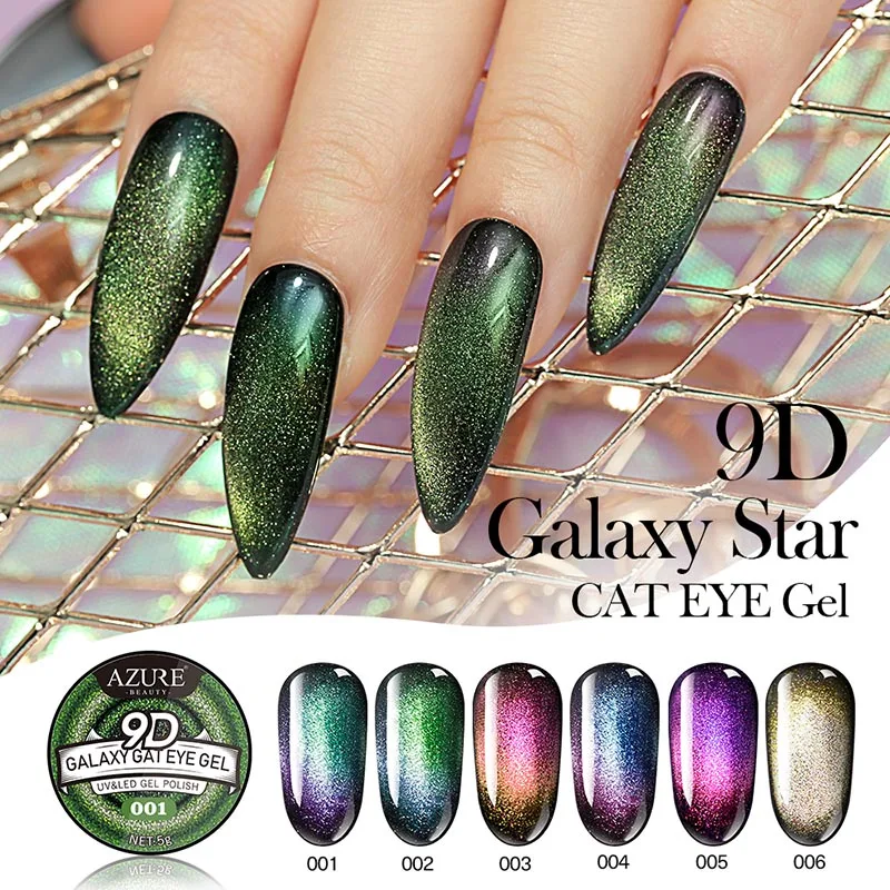 Lacheer 9D Хамелеон Galaxy Гель лак для ногтей с эффектом кошачий глаз Сияющий Зеленый 6