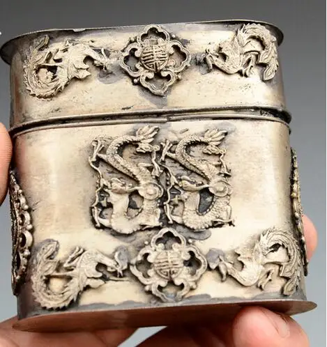 Изысканная китайская ретро-стильная тибетская Серебряная фотокоробка