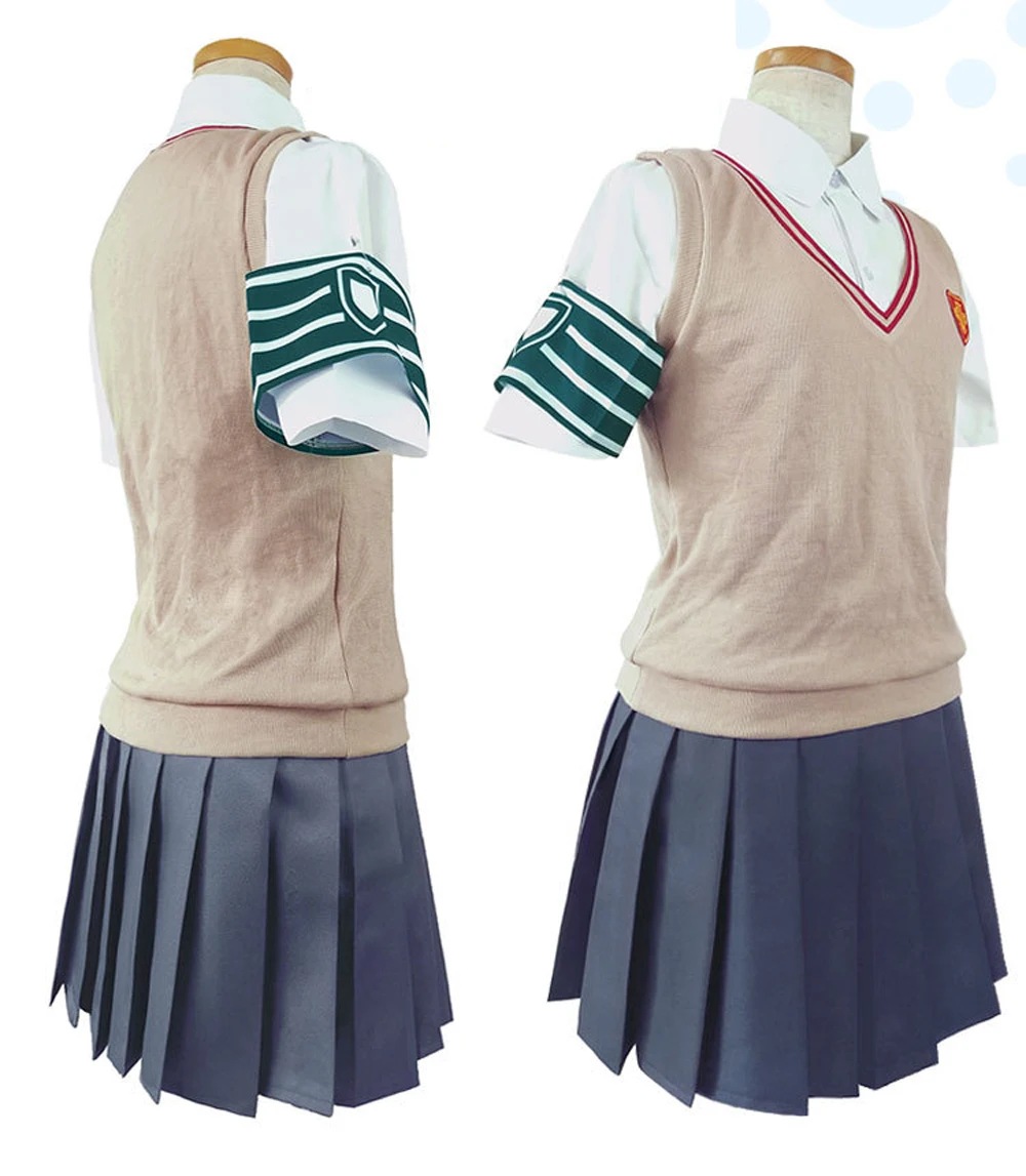 VEVEFHUANG Toaru Kagaku no Railgun Misaka Mikoto Shirai Kuroko School Uniform Sweater Shirt Skirt Outfit Anime Cosplay Costumes |