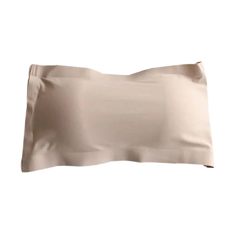

67JF Womens Ice Silk Seamless Solid Color Tube Tops Strapless Removable Padded Bandeau Hollow Out Cross Back Hook Eye Wrapped