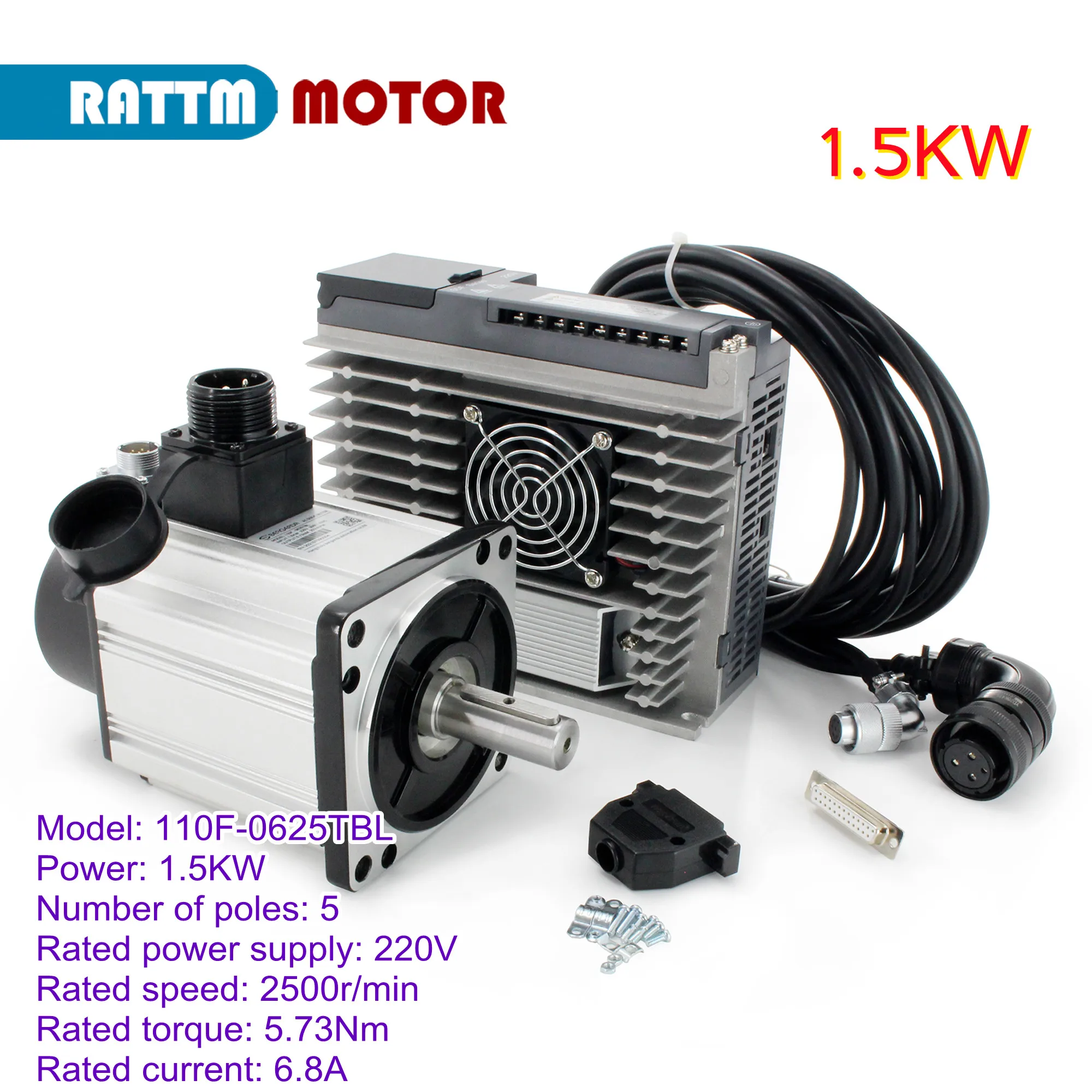 

CNC 1.5KW 110F-0625TBL AC Servo Motor Kit Set 2500RPM 5.73Nm + SDF20NK9 Driver + encoder For Measuring Medical Equipment