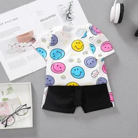 summer baby girls boys clothing sets infant clothes suits cartoon smiley print t shirt shorts kids children casual costume 1 4y