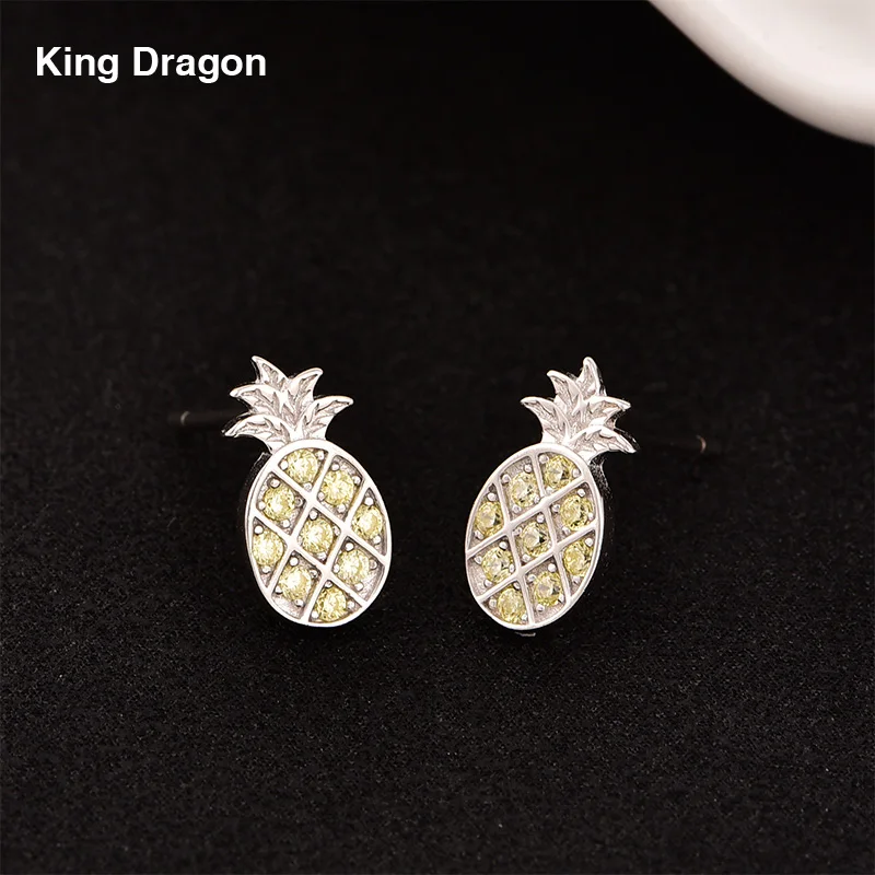 Ананас 925 пробы серебряные серьги гвоздики с кубическим Цирконом для девушки E2443 |
