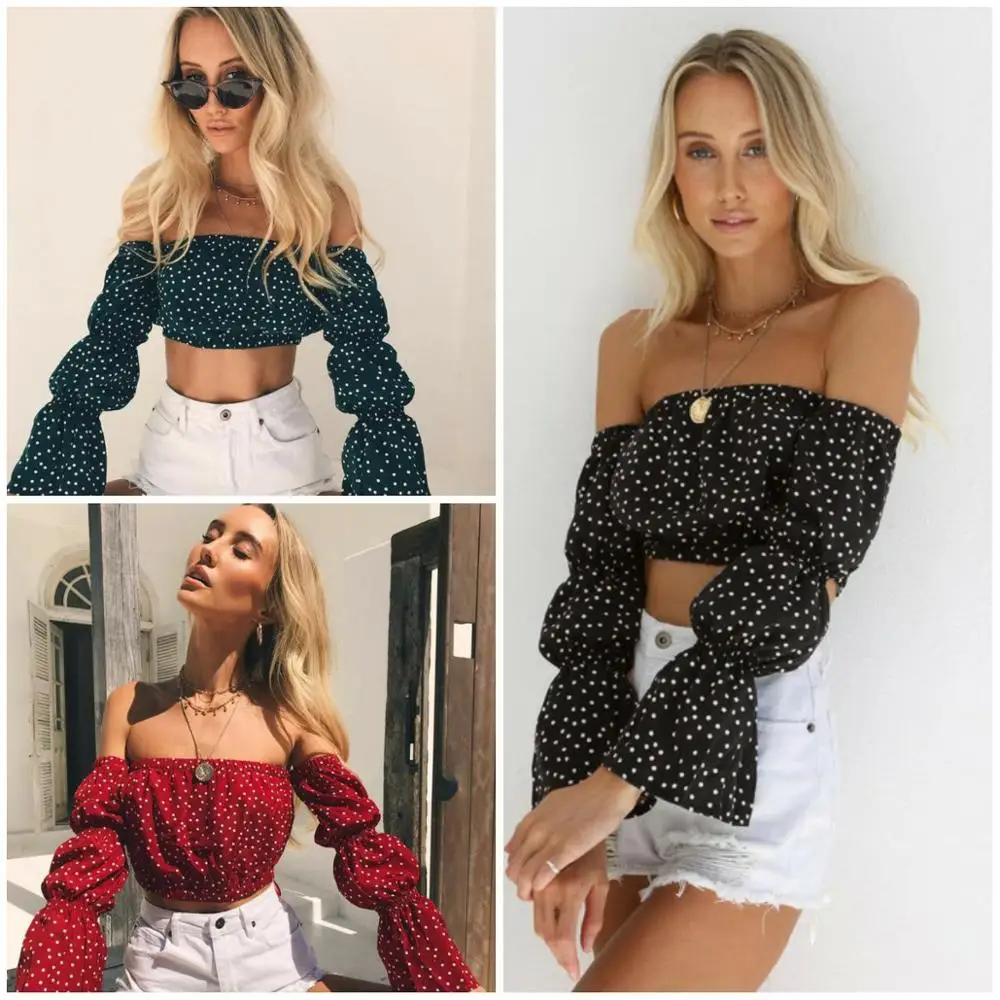 Женский топ в горошек с открытой спиной и вырезом лодочкой | Женская одежда