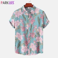 floral hawaiian shirt for men short sleeve beach printed summer button down aloha shirt male plus size casual holiday clothing