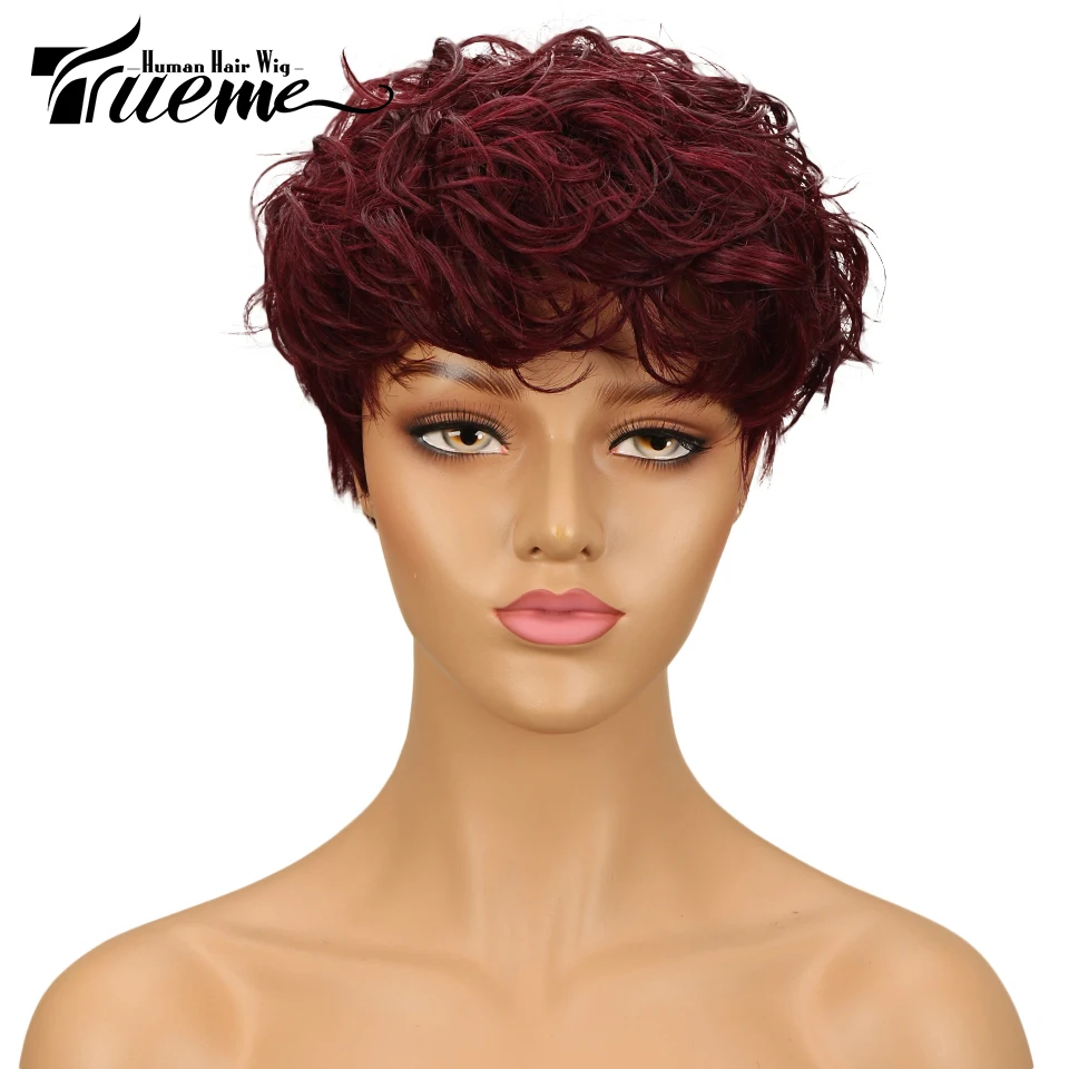 Женские короткие парики из человеческих волос Trueme коричневый синий красный цвет
