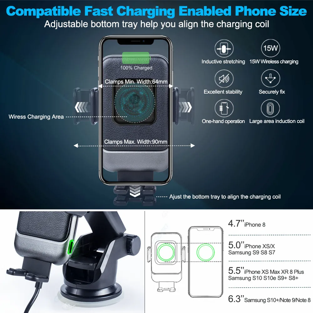 Автомобильный держатель для телефона Qi 15 Вт беспроводное зарядное устройство
