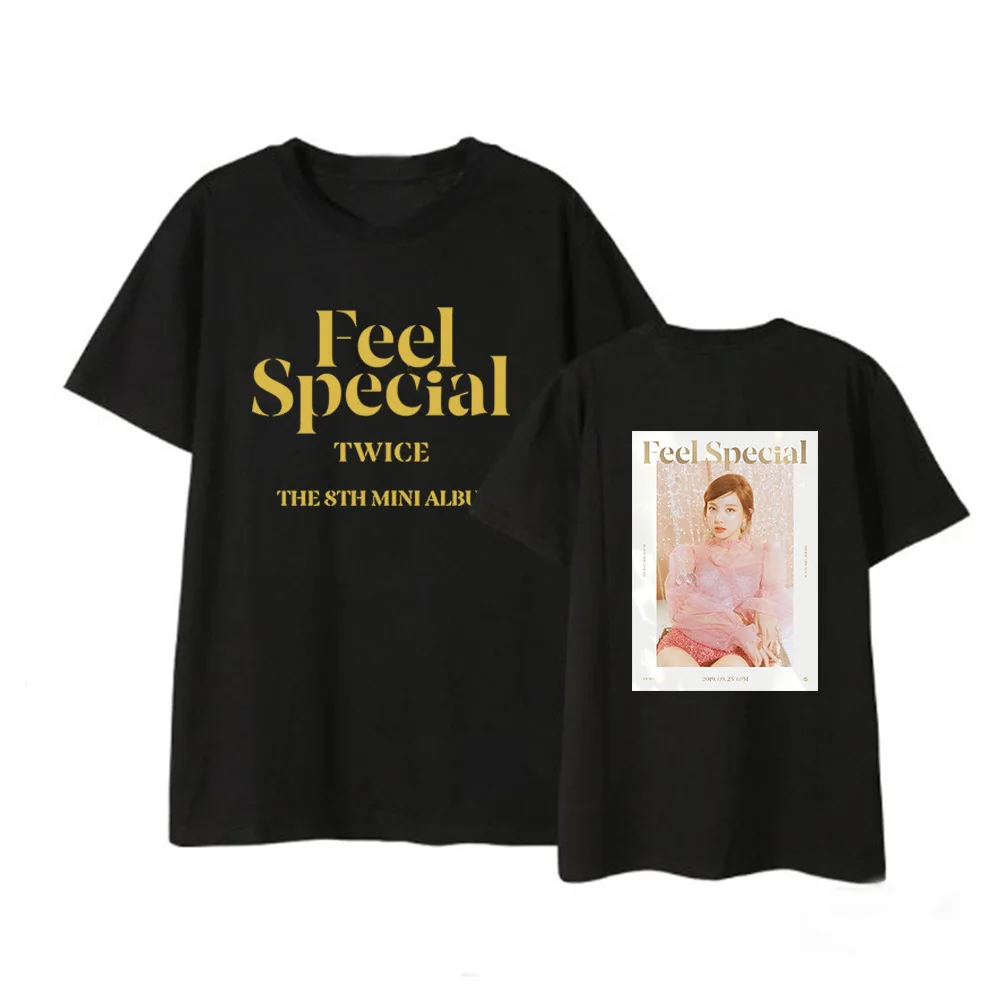 Black 02 Kpop TWICE FEEL SPECIAL The 8th Mini Album Shirt Повседневная Свободная одежда в стиле хип-хоп футболка Топы с короткими рукавами футболка DX1219 - Цвет: Black 02