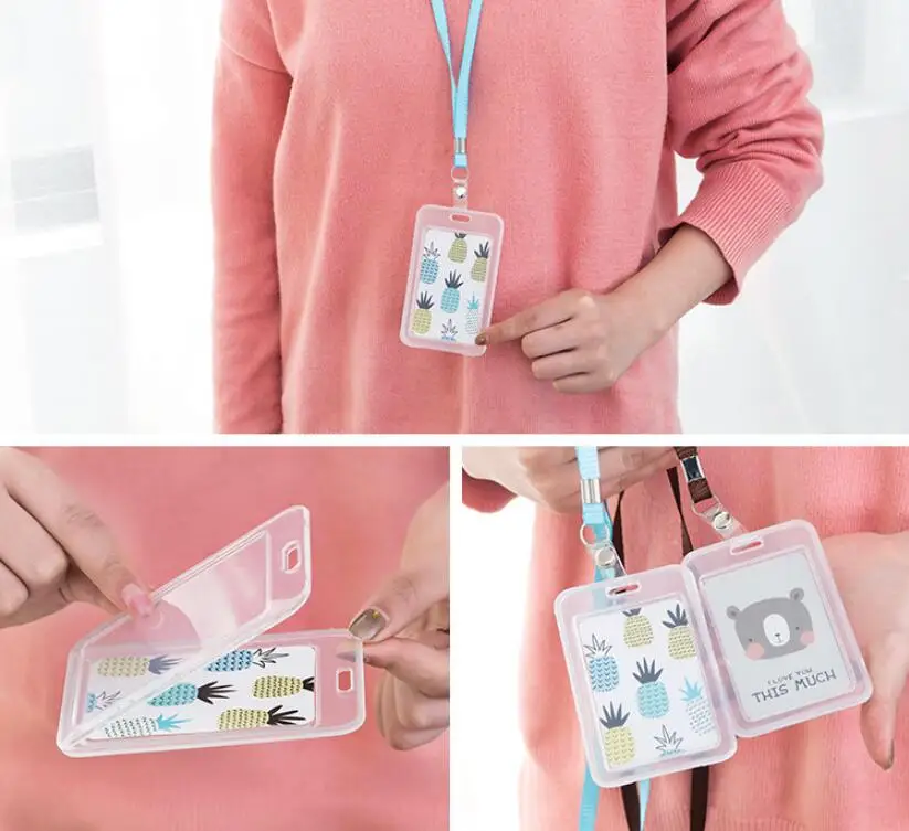 

Small Fresh 2 Pieces Of PVC Transparent ID Card Credit Card Bank Card Holder Student Bus Card Holder Lanyard Badge ID Card Holde