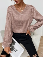 fashion woman blouses 2021 womens shirt v neck sexy pullover leopard shirt female imitation silk jacquard long sleeve shirt