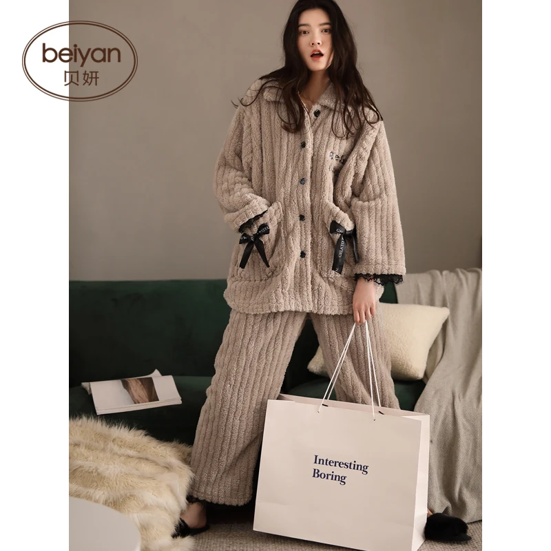 Pajamas Women's Autumn and Winter New Long-Sleeved Homewear Korean Style Large Size Women's Winter Thickened Warm Suit