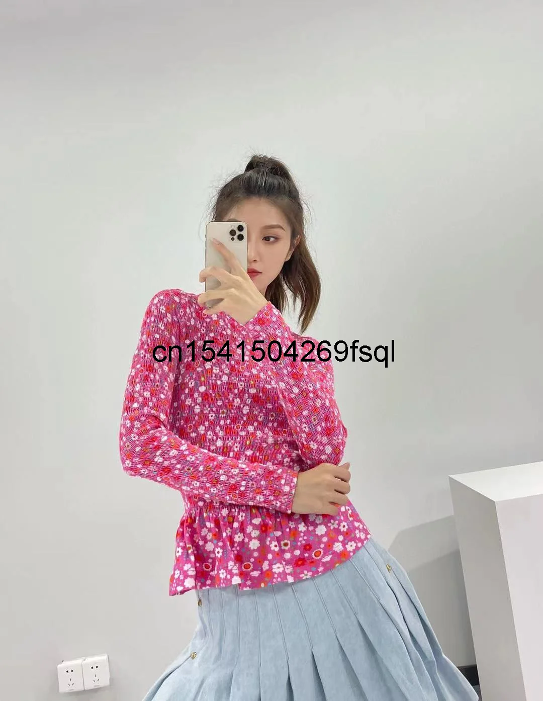 

New 2021 Floral Print Long Sleeve Vintage Elegant Blouse Runway Designer High End Quality Trendy Women Shirt Top