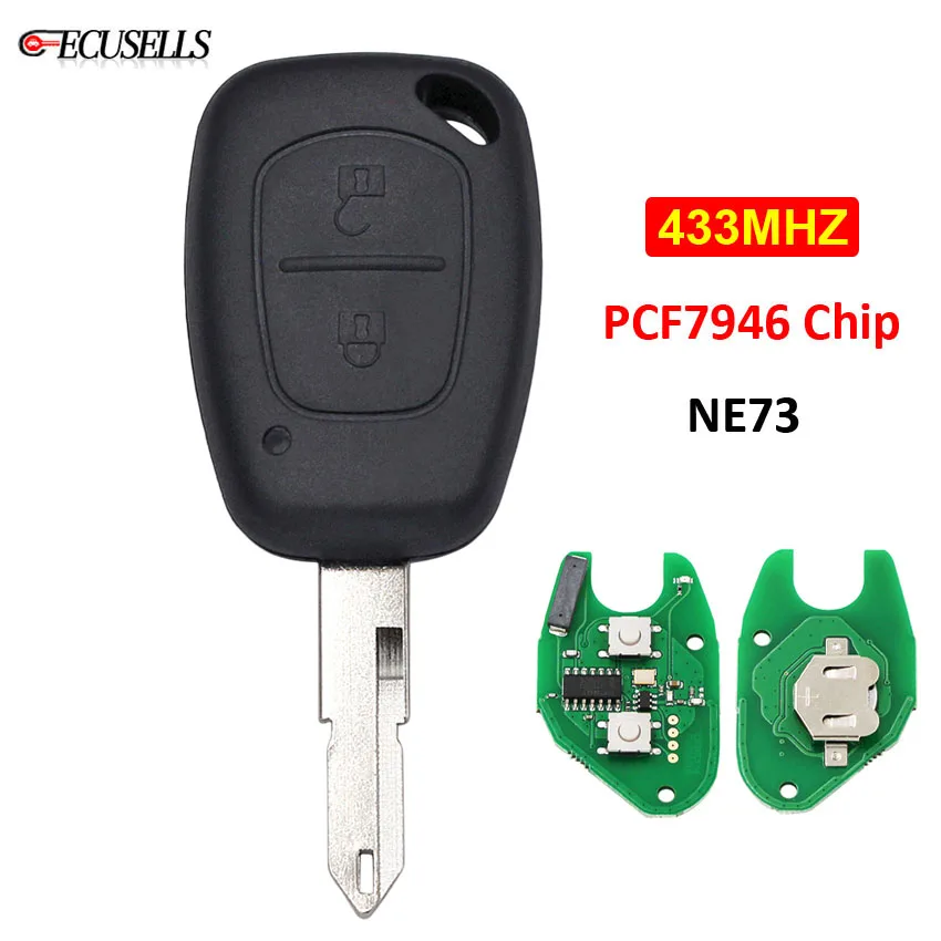 2 кнопки дистанционного ключа автомобиля 433 МГц PCF7946 ID46 чип для Renault Vivaro Movano Kangoo