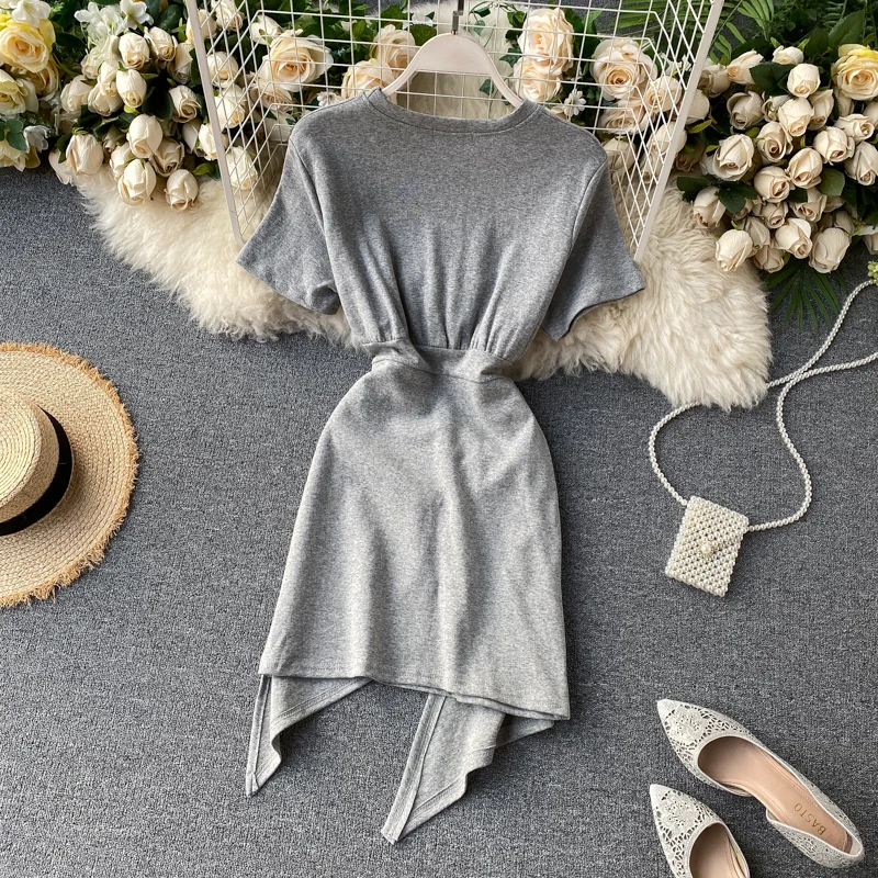 Женское Хлопковое платье с коротким рукавом асимметричное летнее рюшами модель