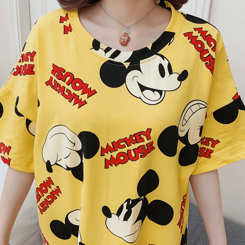 

Disney Mickey mid-length nightdress women summer thin pajamas over the knee large size loose