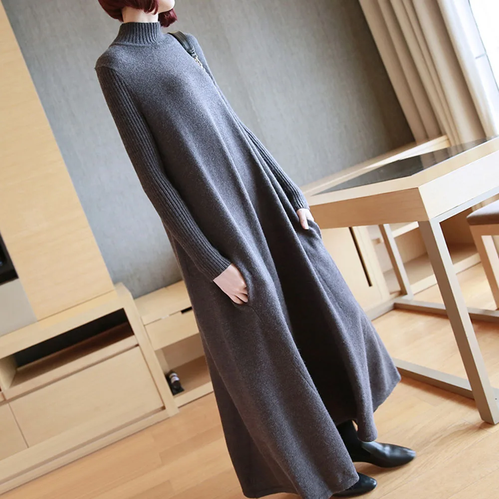 Осенне-зимние платья женское платье-свитер с длинным рукавом модное