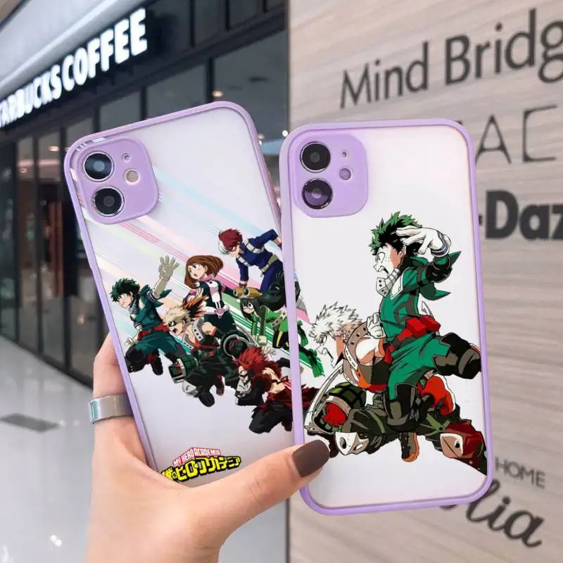 

Anime My Hero Academia buko Phone Case For iPhone 12 11 Mini Pro XR XS Max 7 8 Plus X Matte transparent Purple Back Cover