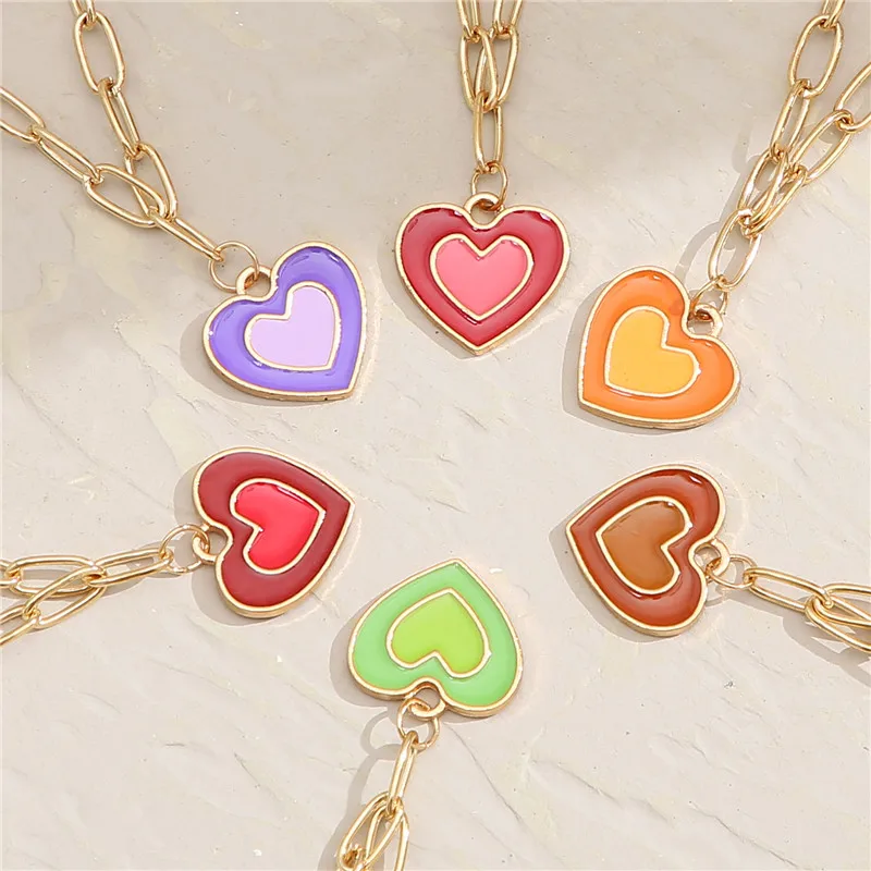 

YEYULIN Colorful Enamel Love Heart Pendant Necklace For Women Link Chain Short Choker Necklaces Fashion Jewelry Gifts