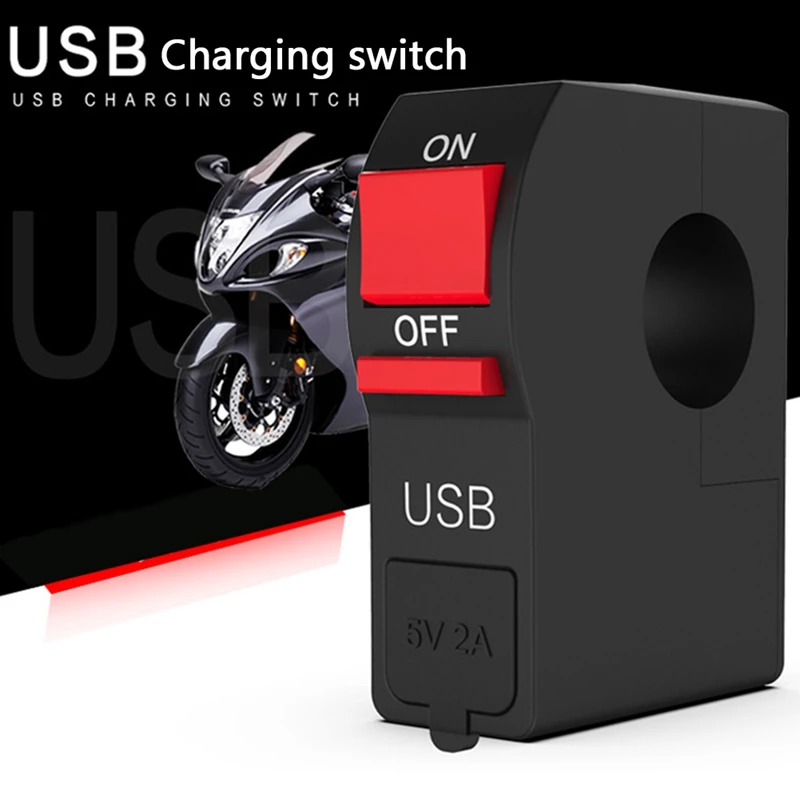 

22mm 7/8" Universal Motorcycle Switches Motorbike Handlebar Start Flameout ON/OFF Button With 2.1A USB Charger Wire Connectors