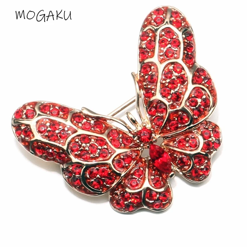 

MOGAKU Red Full Crystal Brooches Lapel Pins for Women Classic Inset Brooch Unisex Overcoat Suit Pin Vintage Jewelry Handmade