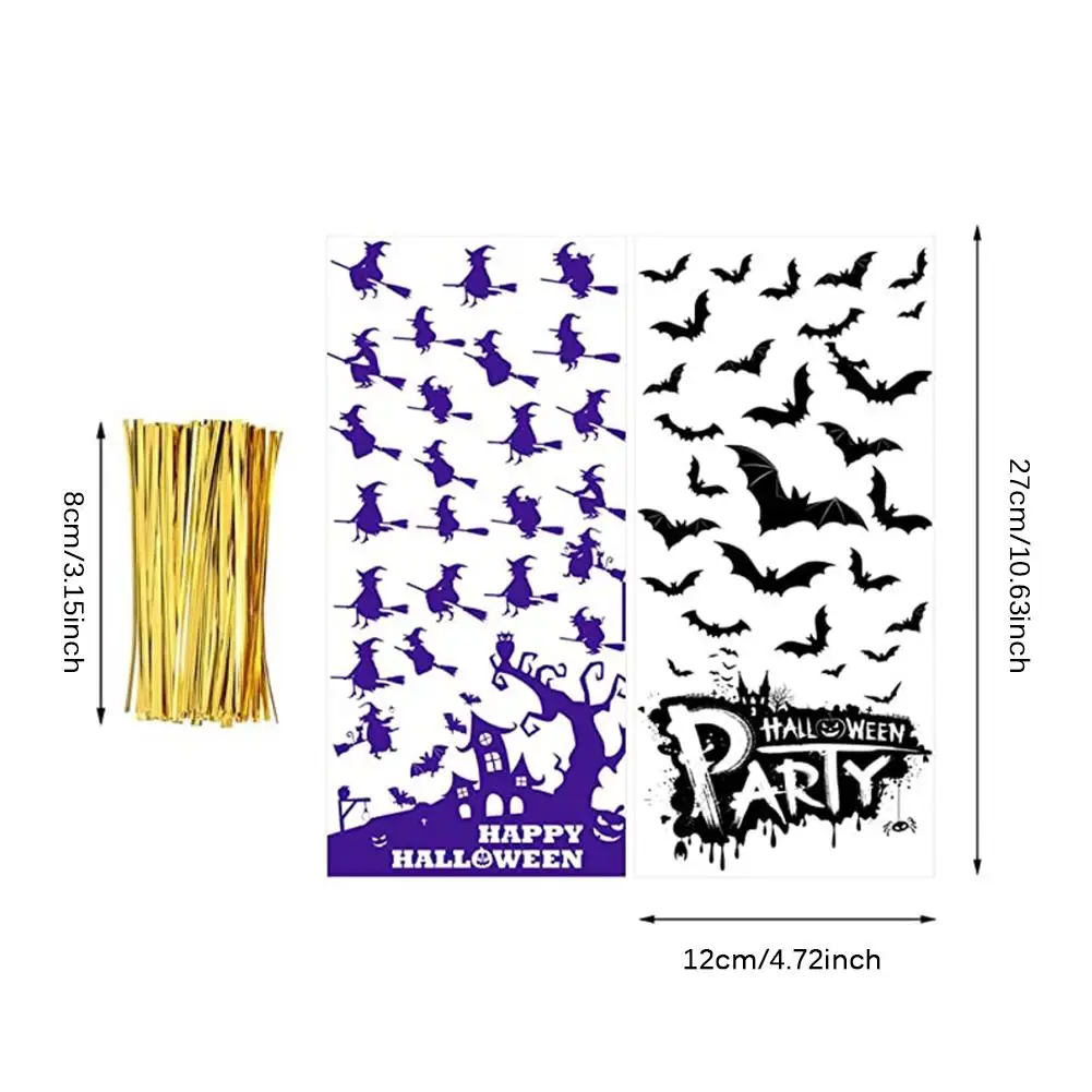 

New 150pcs Halloween Candy Bag Cute Pumpkin Witch Smooth Snack Cellophane Pocket Sack Halloween Gift Bag